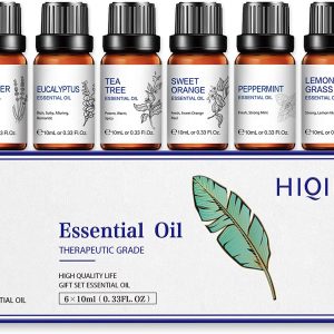 Huiles essentielles, lavande, arbre à thé, orange douce, citronnelle, eucalyptus, menthe poivrée, huile essentielle naturelle et pure pour diffuseur, 6x10ML