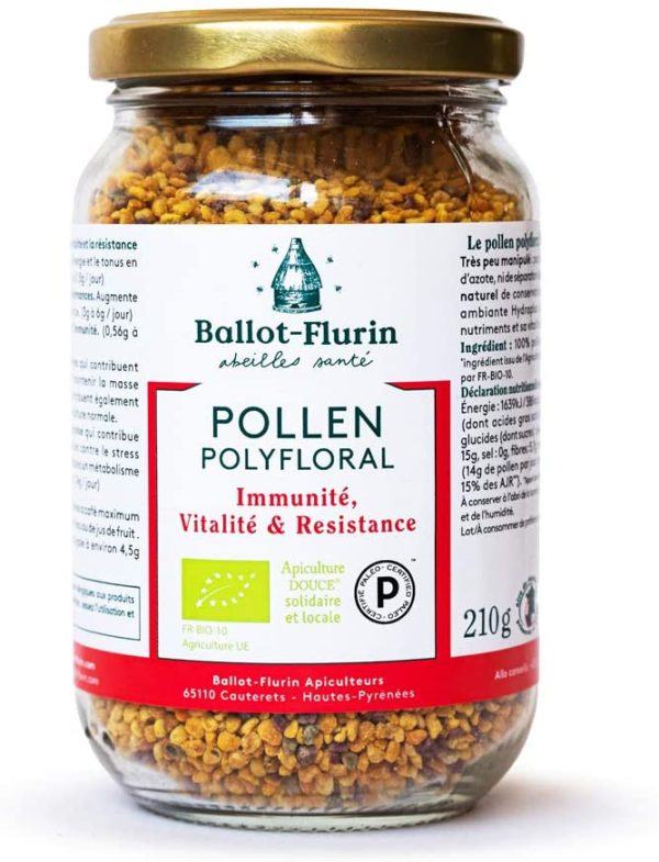 Ballot-Flurin - Pollen Polyfloral - 100% bio et dynamisé - frais, jamais congelé - Améliore l'immunité - Issu de l'Apiculture DOUCE - Certifié Paléo - Pot en verre 210 g