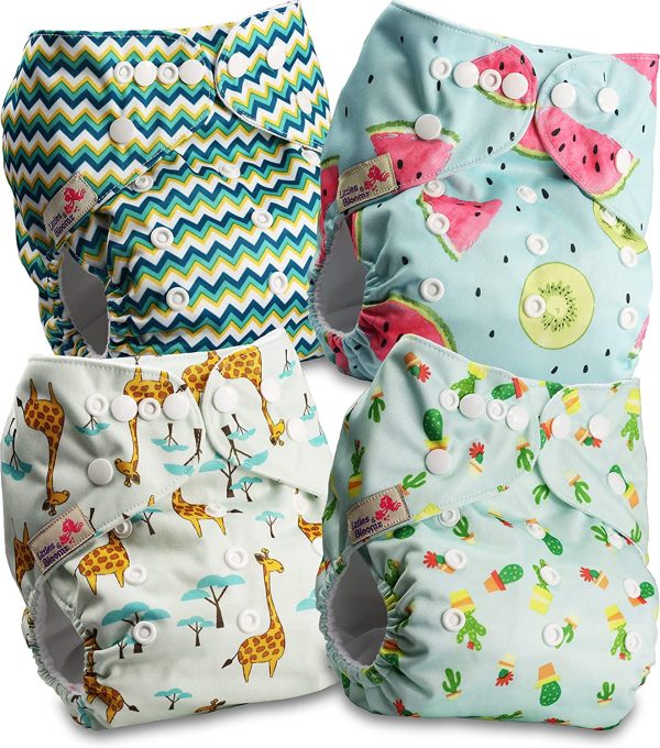 Littles & Bloomz Lot de 4 Bébé Couches Réutilisables en Tissu Couche Lavable à Poche avec Bouton Pression, FLP2-0401