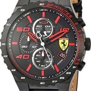 Ferrari à Quartz pour Homme en Acier Inoxydable et Cuir décontractée Montre, Couleur : Noir (modèle : 830363)