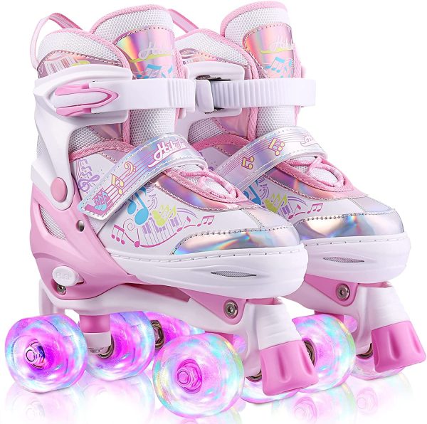 Hikole Patin a Roulette Fille Roller Enfant 4 Roues avec Lumineuses Patins à roulettes Réglables Respirant Protection Complète pour Enfants Débutants Marque : Hikole