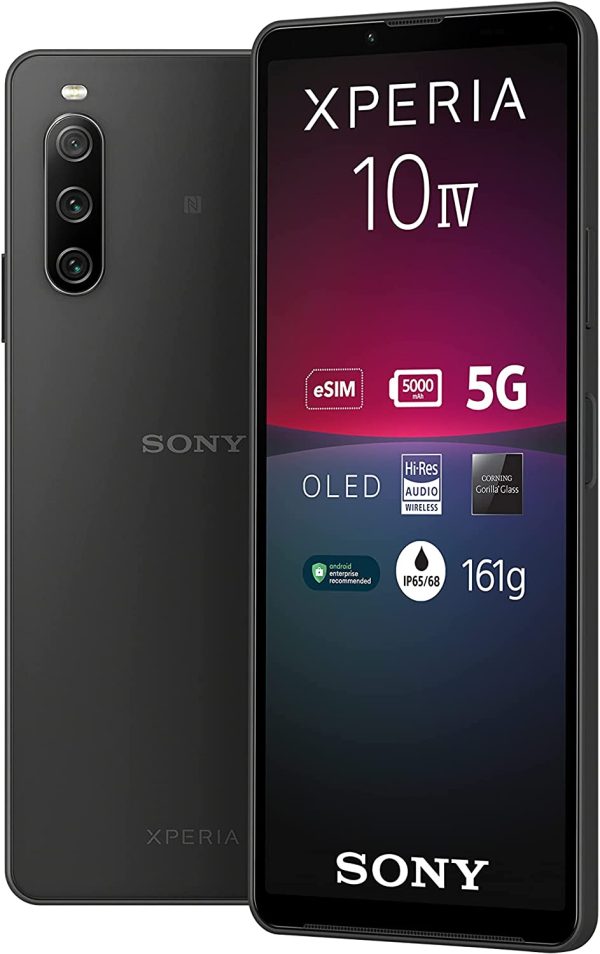 Sony Xperia 10 IV - Smartphone Android, Téléphone Portable 6 Pouces 21:9 Wide OLED - Camera 3 Objectifs - Prise Jack 3.5 mm - 6Go RAM - 128Go Stockage - Double SIM Hybride (Noir) Visiter la boutique Sony