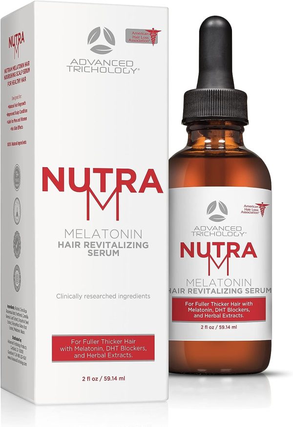 Nouveau - Sérum clinique de croissance des cheveux NutraM Melatonin - Traitements contre la perte de cheveux, cheveux clairsemés inversés avec mélatonine, bloqueurs de DHT et croissance des cheveux pour hommes et femmes - Garanti - Sans résidus Marque : Advanced Trichologie