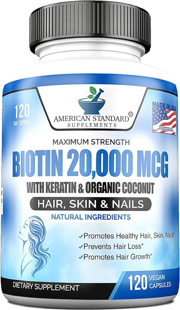 American Standard Supplements Adult's Biotin Organic Coconut & Zinc Hair Growth Capsules