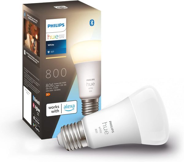 Philips Hue White, ampoule connectée LED E27, 806 lumen, compatible Bluetooth, fonctionne avec Alexa