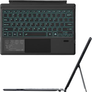 Clavier Rétroéclairé Pour Tablette Microsoft Surface Pro 7 Plus/Pro 7 / Pro 6 / Pro 5 / Pro 4 / Pro 3 12,3 Pouces, Bluetooth Sans Fil [Rétroéclairage 7 Couleurs]Clavier Français Avec Pavé Tactile [Classe énergétique A]