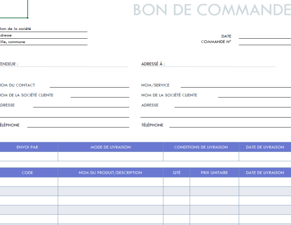 Bon de commande Excel