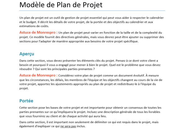 Modele de plan de projet